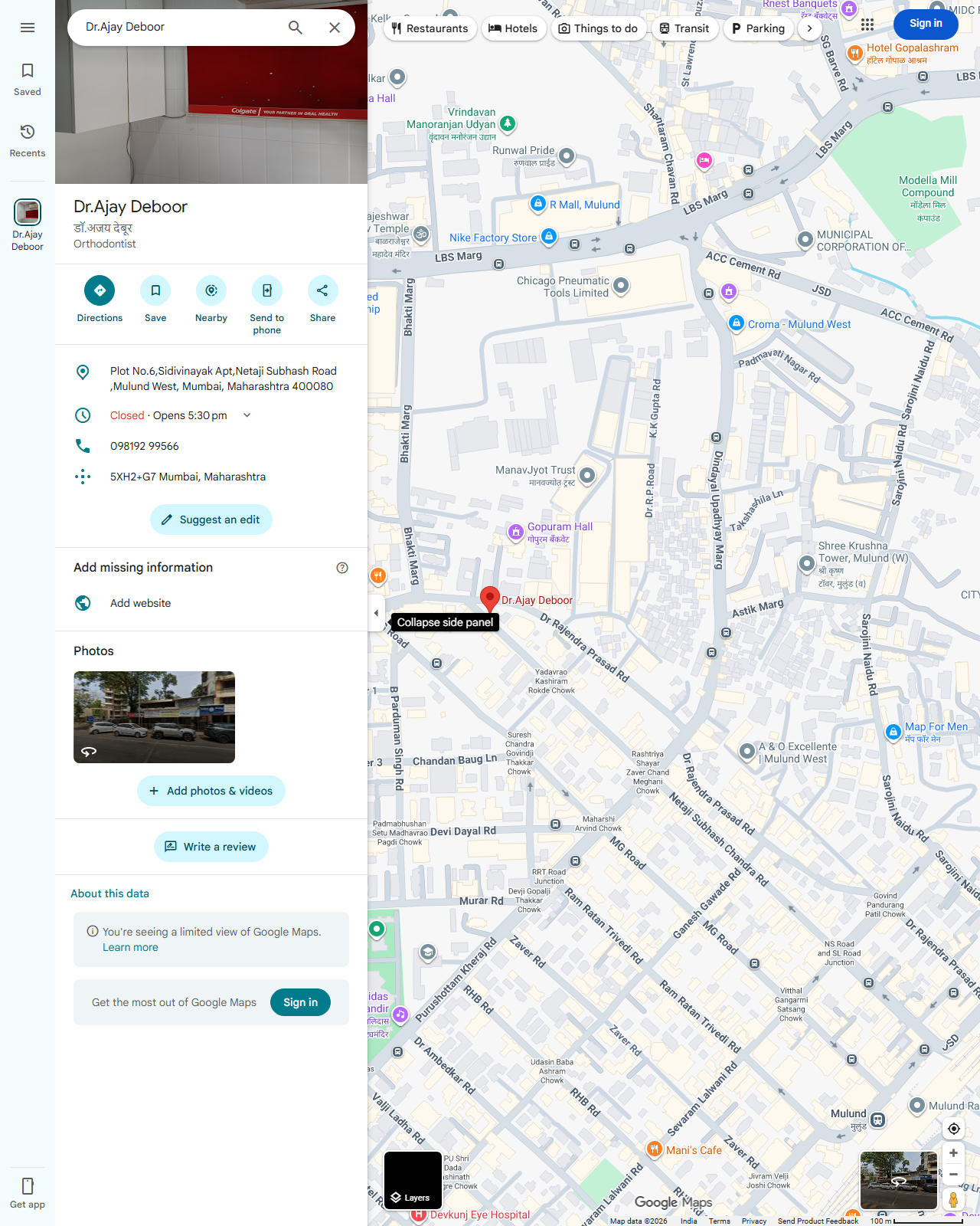 Live screenshot of the Google listing